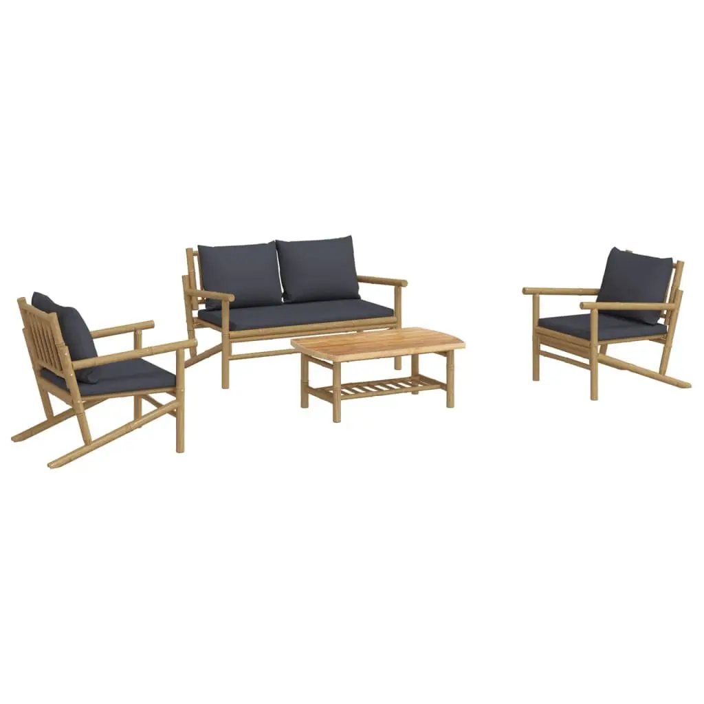 Bamboo Garden Lounge Set 4 Piece Outdoor Furniture with Cushions Brown