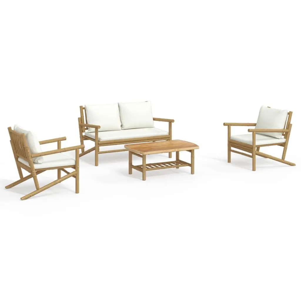 Bamboo Garden Lounge Set Outdoor Furniture 4 Piece Brown with Cushions