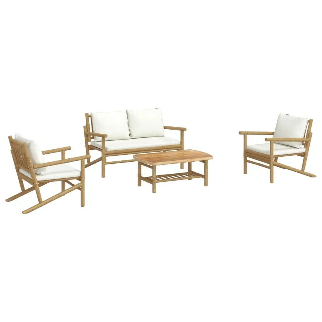 Bamboo Garden Lounge Set Outdoor Furniture 4 Piece Brown with Cushions