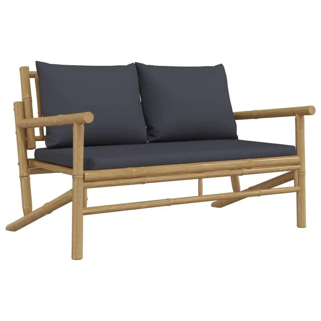 Garden Lounge Set 3 Piece Outdoor Furniture Bamboo Brown with Dark Grey Cushions