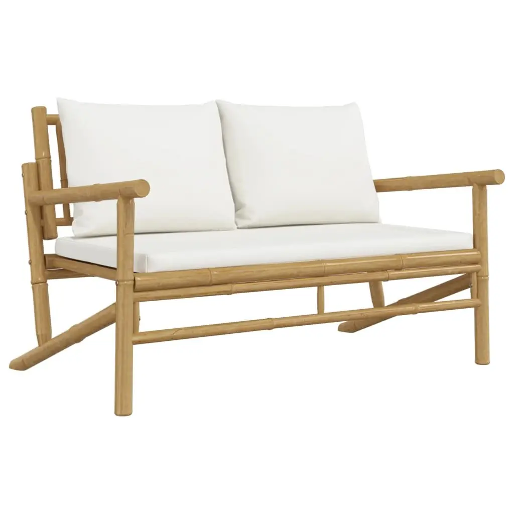 Bamboo Lounge Set 3 Piece Outdoor Furniture Cream Cushions Brown