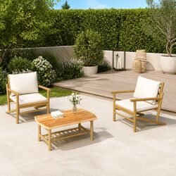 Comfortable Bamboo Lounge Set with Cream Cushions
