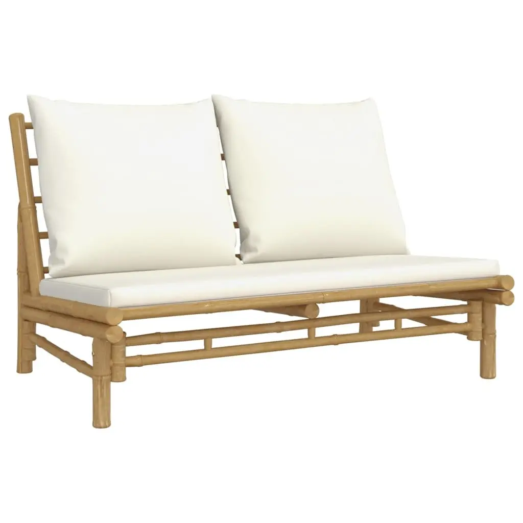 Bamboo Garden Lounge Set Outdoor Furniture Modular Relaxation 4 Piece Cream Cushions Brown