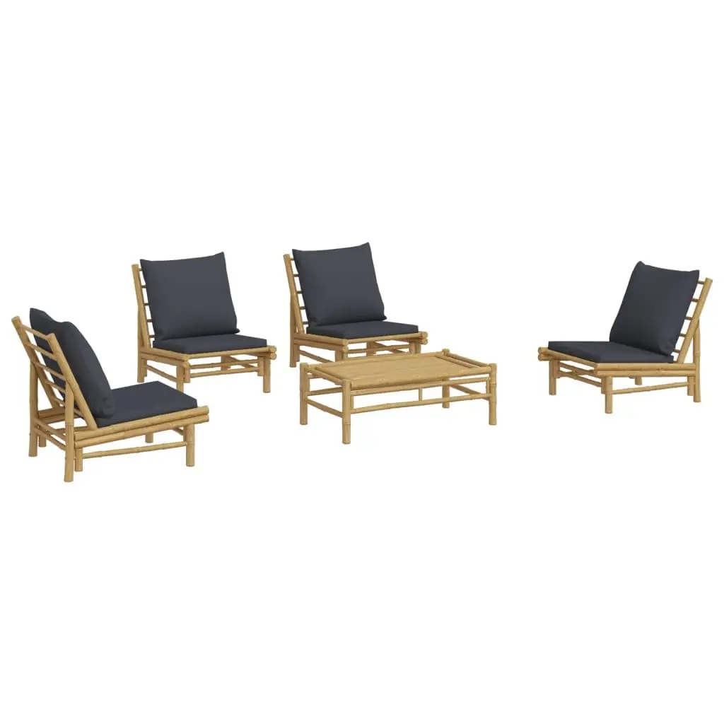 5 Piece Bamboo Garden Lounge Set Outdoor Furniture Cushions Brown