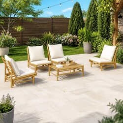 Reliable 5 Piece Bamboo Lounge Set with Cream Cushions