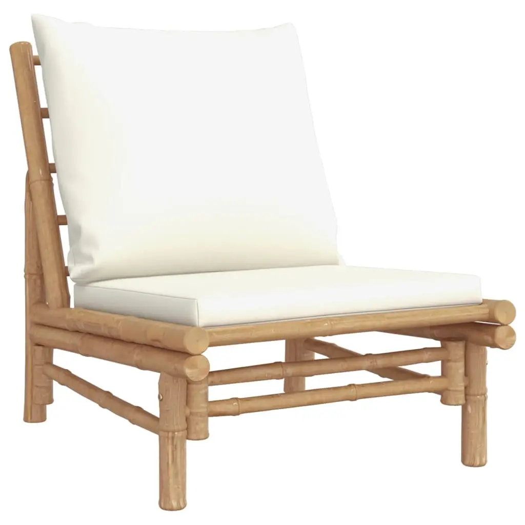5 Piece Bamboo Garden Lounge Set Outdoor Furniture Cream White Cushions