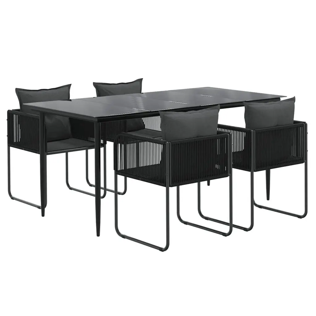 5 Piece Outdoor Garden Dining Set Black PE Rattan Steel Frame Tempered Glass