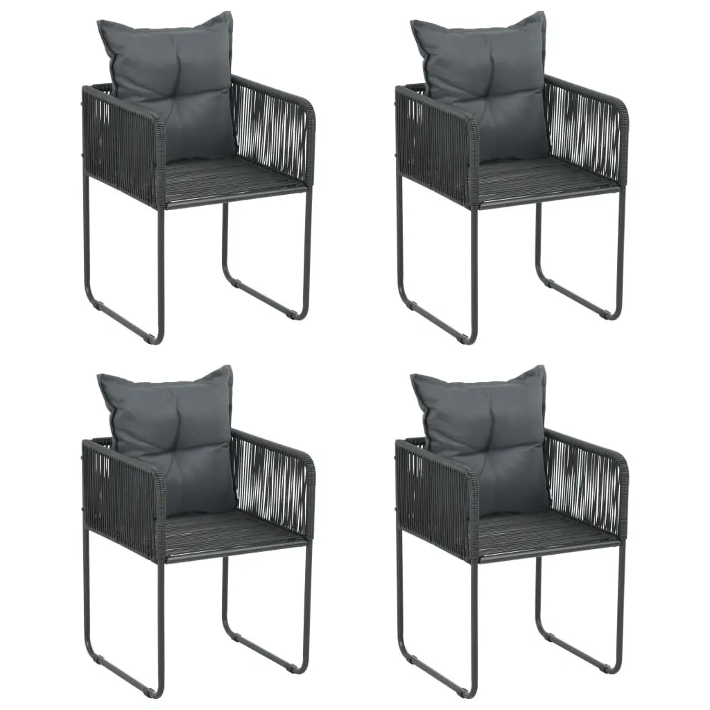 5 Piece Outdoor Garden Dining Set Black PE Rattan Steel Frame Tempered Glass