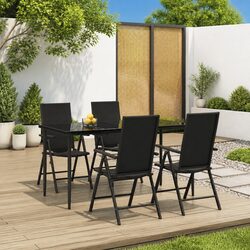 Warm and Practical 5 Piece Black Rattan Dining Set