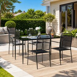 5 Piece Garden Dining Set Black Cotton Rope Steel Outdoor Patio Furniture