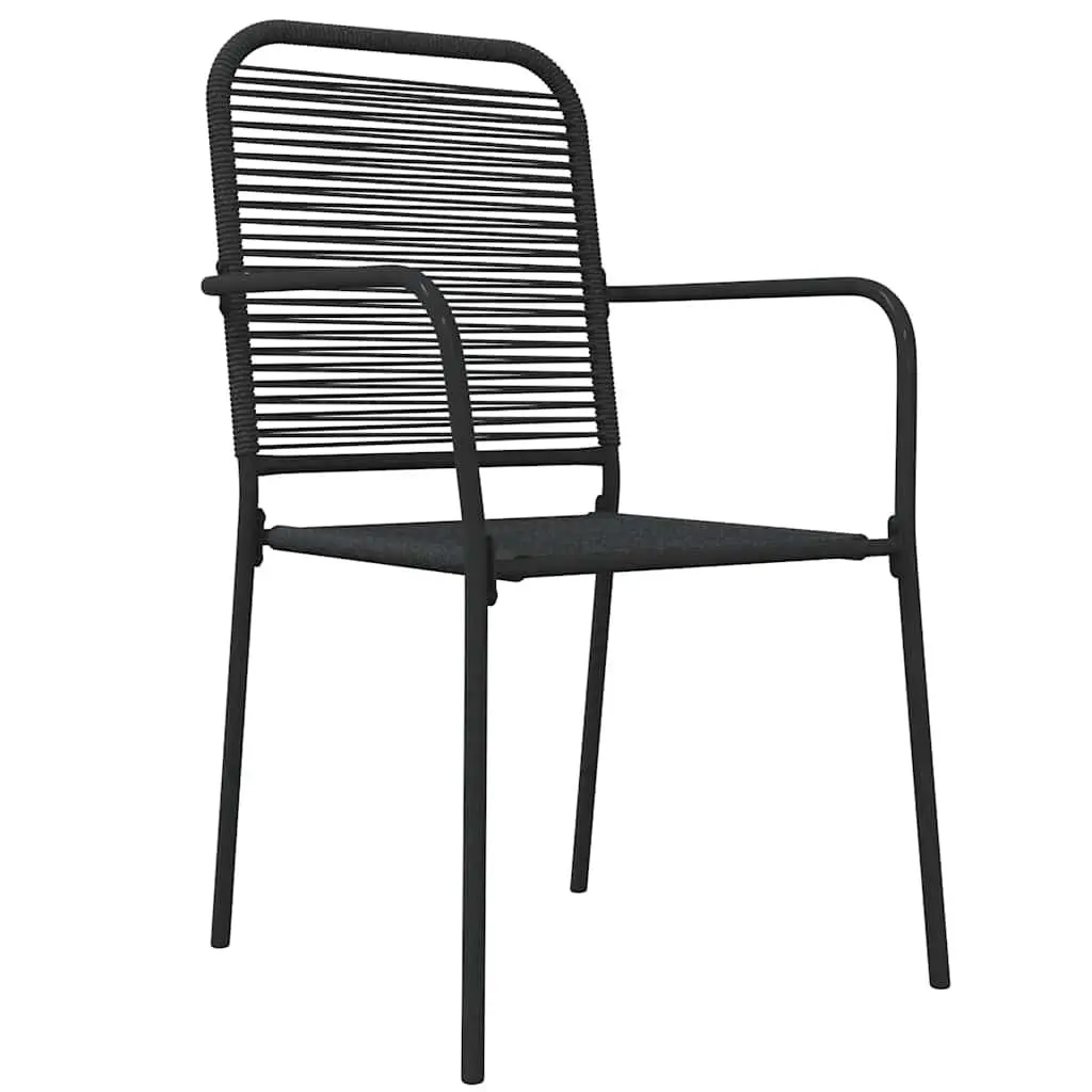 Outdoor Patio Dining Set 5 Piece Black Steel Cotton Rope Chairs with Tempered Glass Table