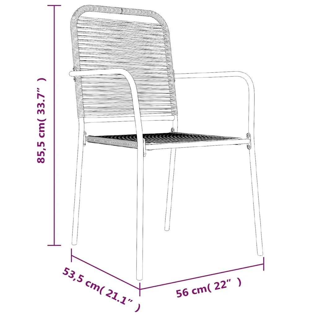 Outdoor Patio Dining Set 5 Piece Black Steel Cotton Rope Chairs with Tempered Glass Table