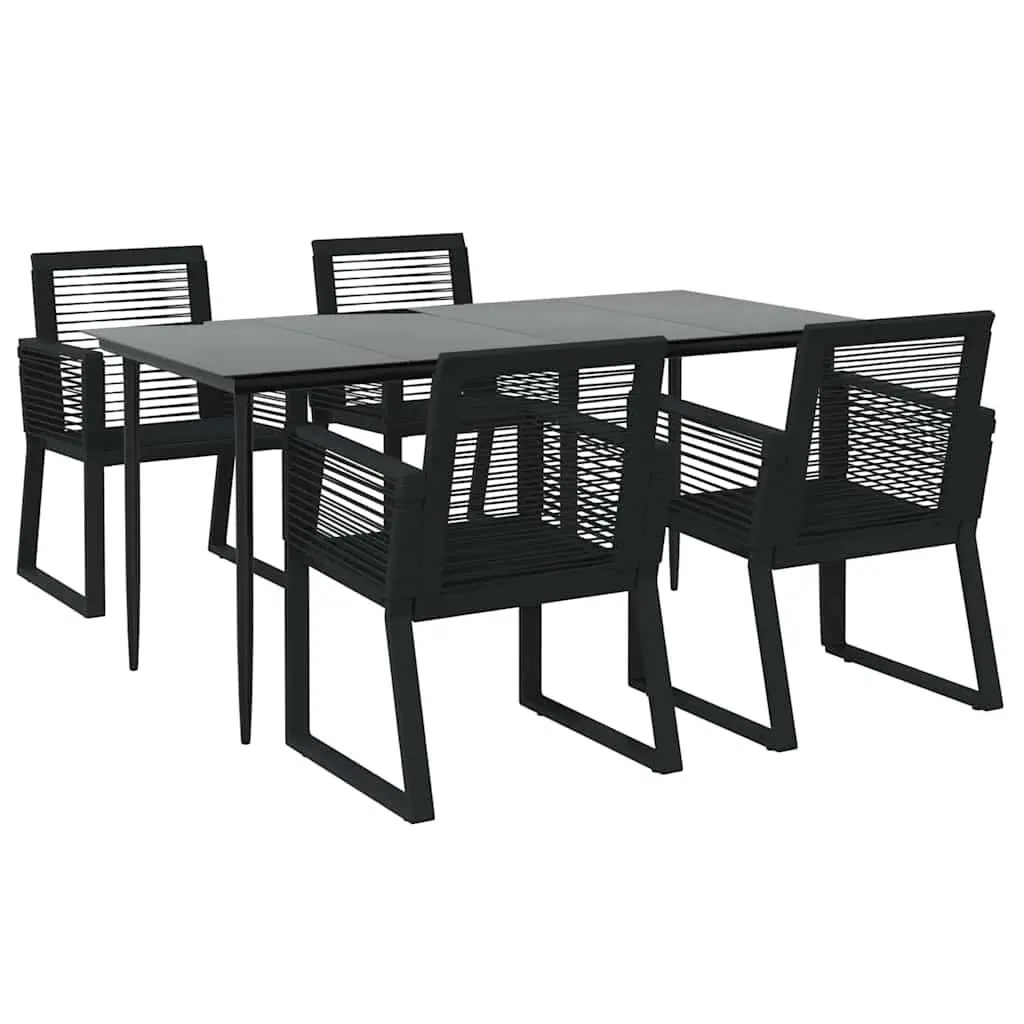 Outdoor Garden Dining Set 5 Piece Black Rattan Chairs Table