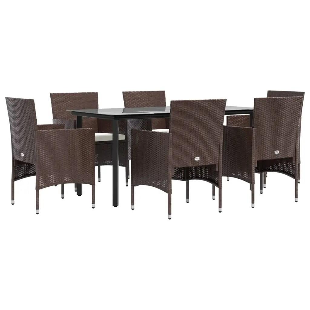 7 Piece Garden Dining Set Outdoor Furniture Cushions Brown Black