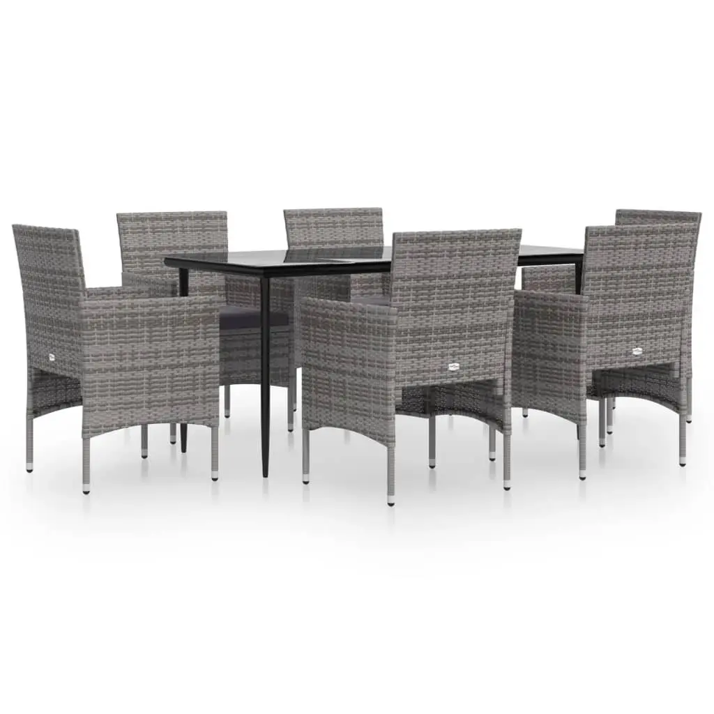 7 Piece Outdoor Garden Dining Set Grey Black Cushions Table Chairs