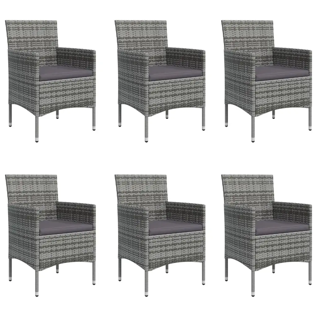 7 Piece Outdoor Garden Dining Set Grey Black Cushions Table Chairs