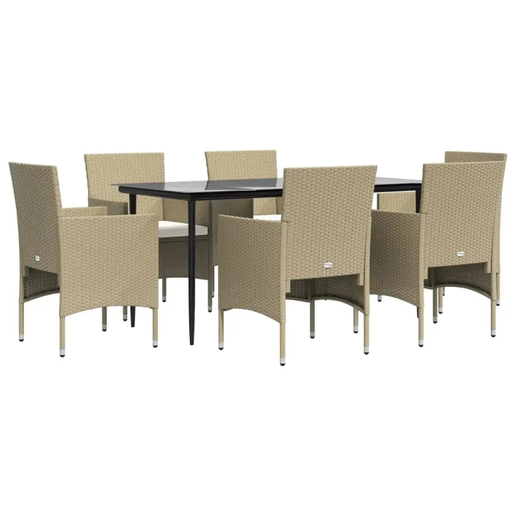 7 Piece Outdoor Dining Set Garden Furniture Table Chairs with Cushions Beige