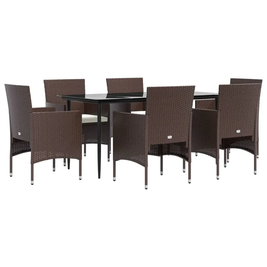 7 Piece Outdoor Garden Dining Set Cushions Brown Black Rattan Table Chairs