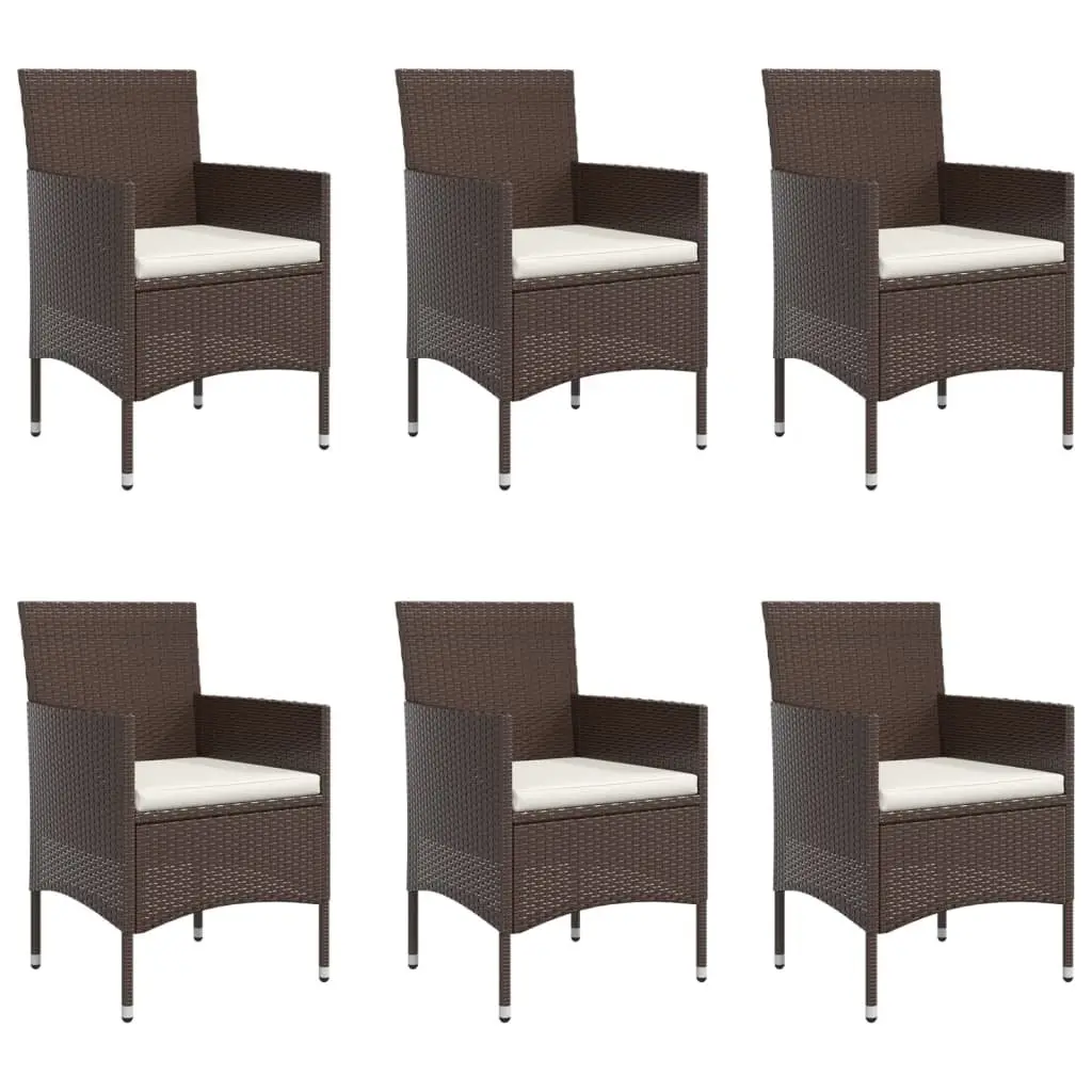 7 Piece Outdoor Garden Dining Set Cushions Brown Black Rattan Table Chairs