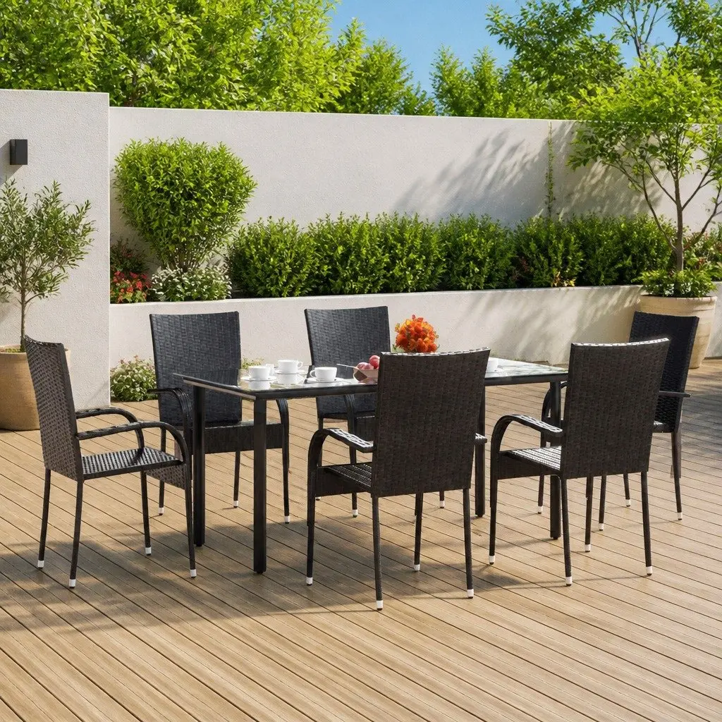 7-Piece Black Garden Dining Set for Outdoor Use