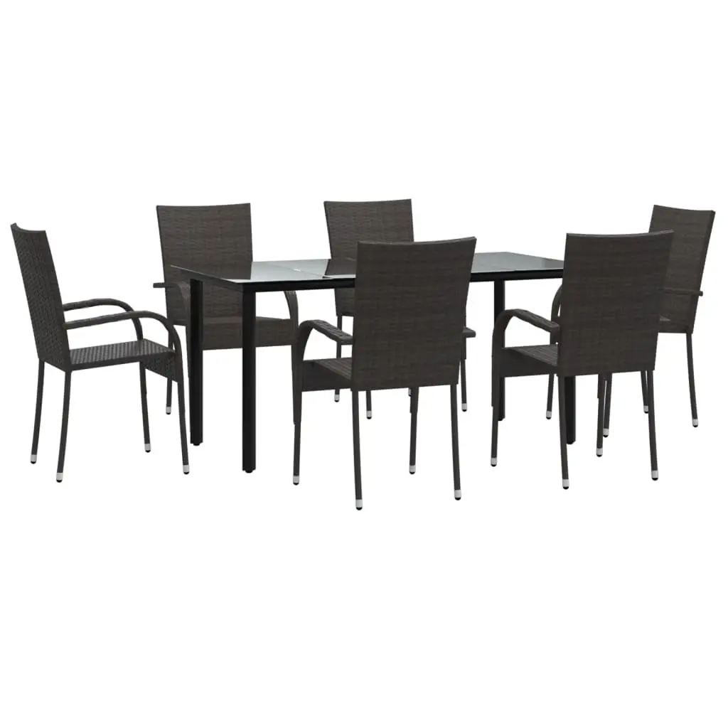 Garden Dining Set 7 Piece Brown Outdoor Furniture Patio Table Chairs