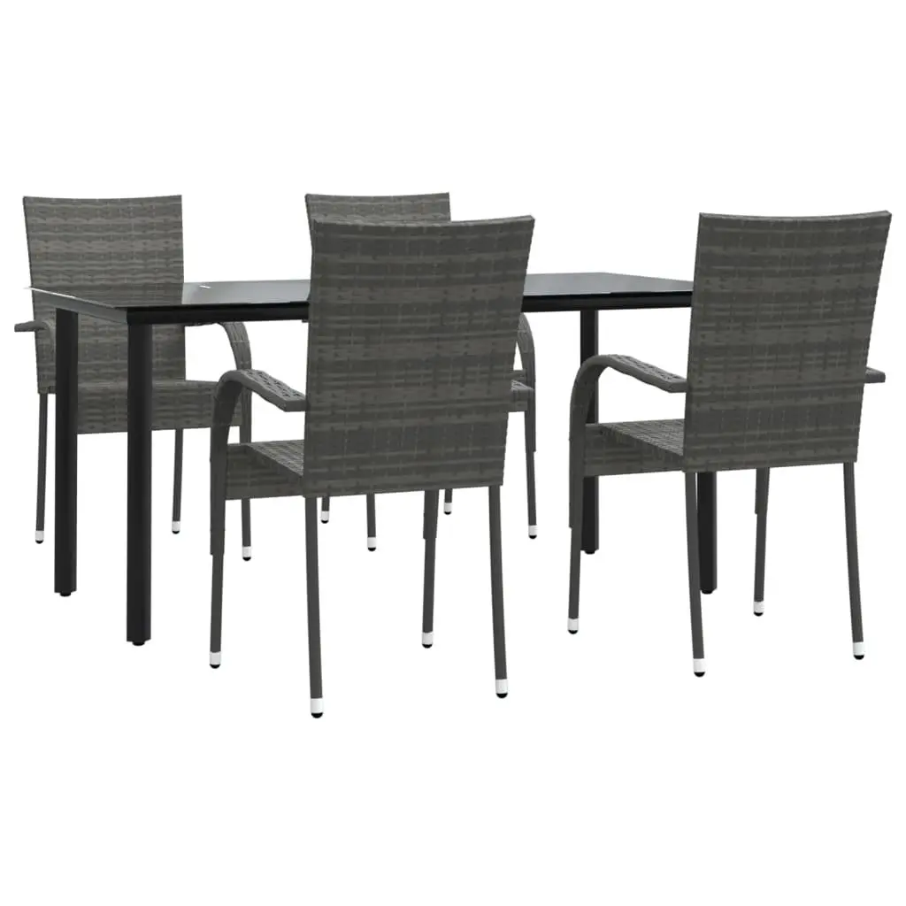 5 Piece Garden Dining Set Outdoor Furniture Grey Poly Rattan Chairs Table