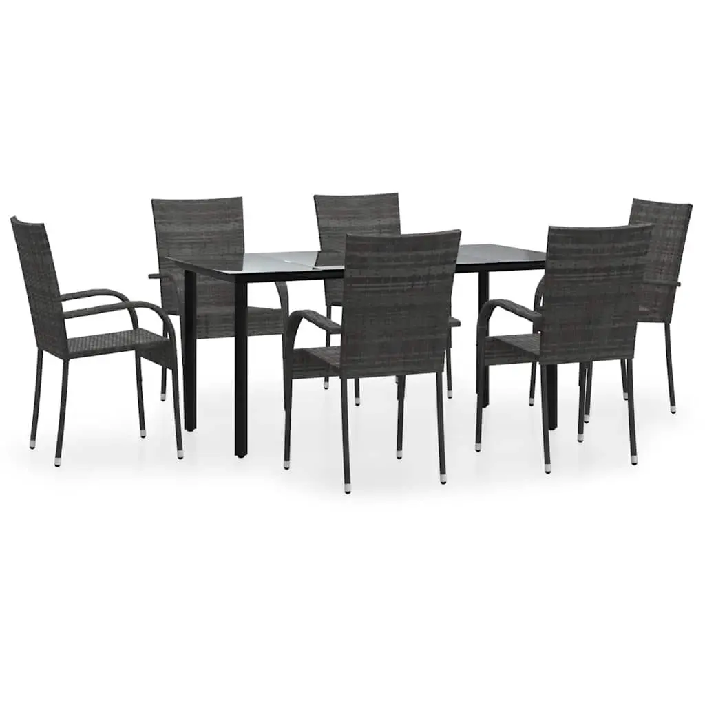 Outdoor Garden Dining Set 7 Piece Grey Poly Rattan Patio Furniture Chairs Table