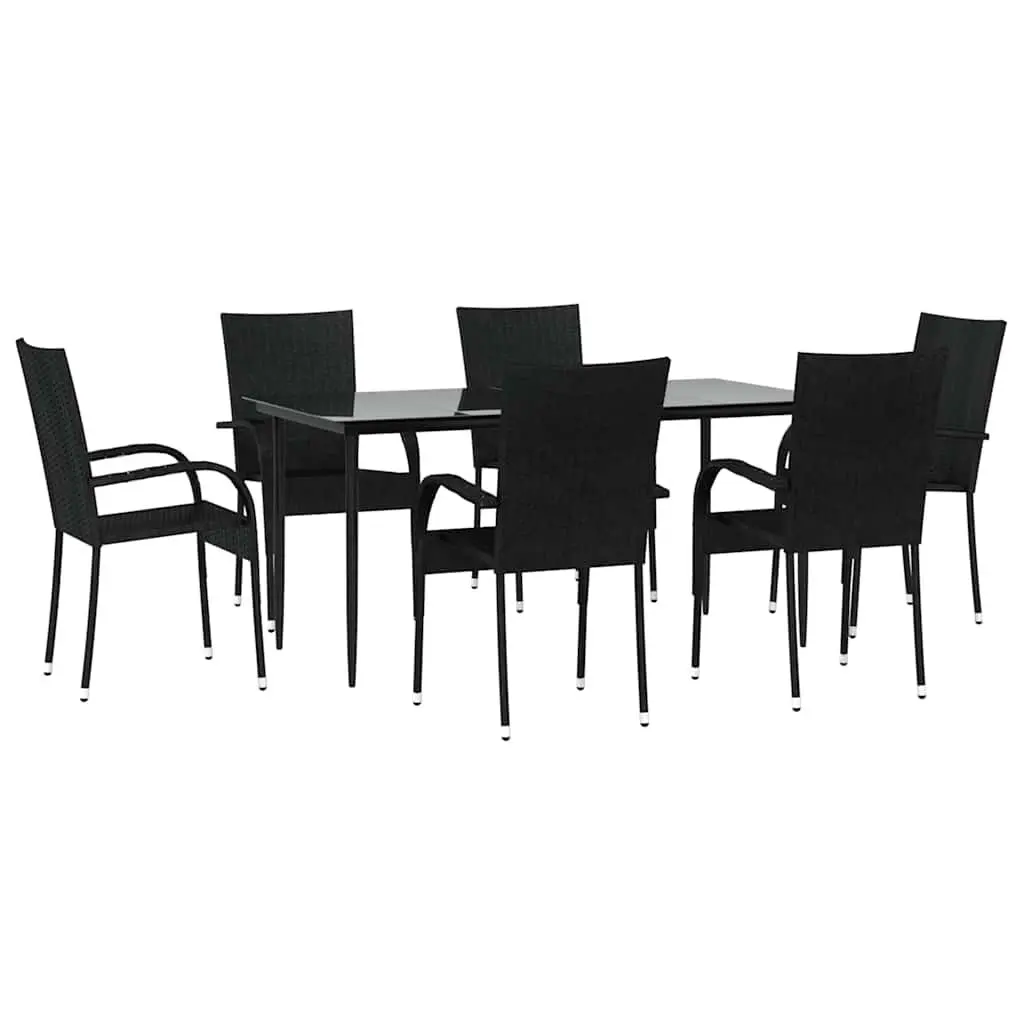 7 Piece Outdoor Dining Set Garden Table Chairs Black PE Rattan Furniture