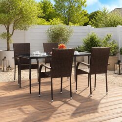 Affordable 5-Piece Outdoor Dining Set with Brown Rattan Chairs