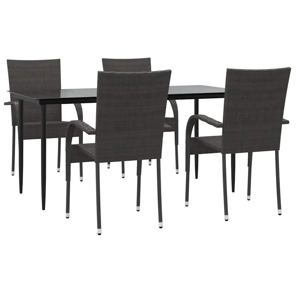 5 Piece Brown Poly Rattan Patio Dining Set Table and Chairs Outdoor Furniture