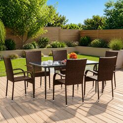 Affordable 7-Piece Brown Garden Dining Set with Value