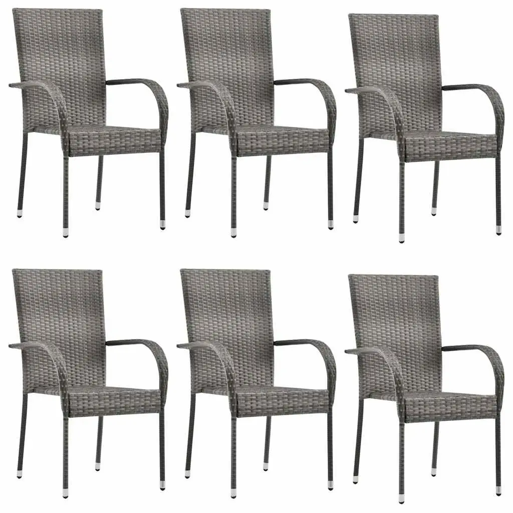 7 Piece Garden Dining Set Grey Poly Rattan Outdoor Furniture Patio Table Chairs