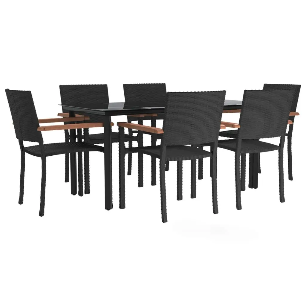 Garden Dining Set 7 Piece Outdoor Patio Black Rattan Table Chair