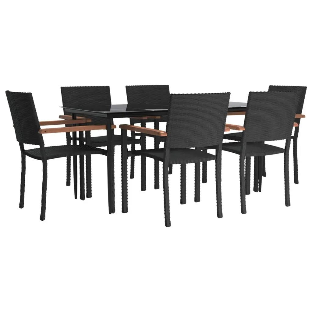 Garden Dining Set 7 Piece Black Poly Rattan Patio Furniture Outdoor Table Chairs