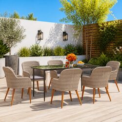 7 Piece Outdoor Garden Dining Set Acacia Wood Tempered Glass Table Cushioned