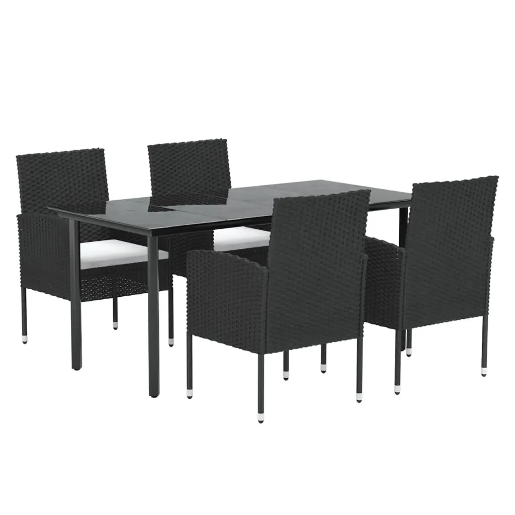 5 Piece Outdoor Dining Set Garden Furniture Black Poly Rattan with Cushions