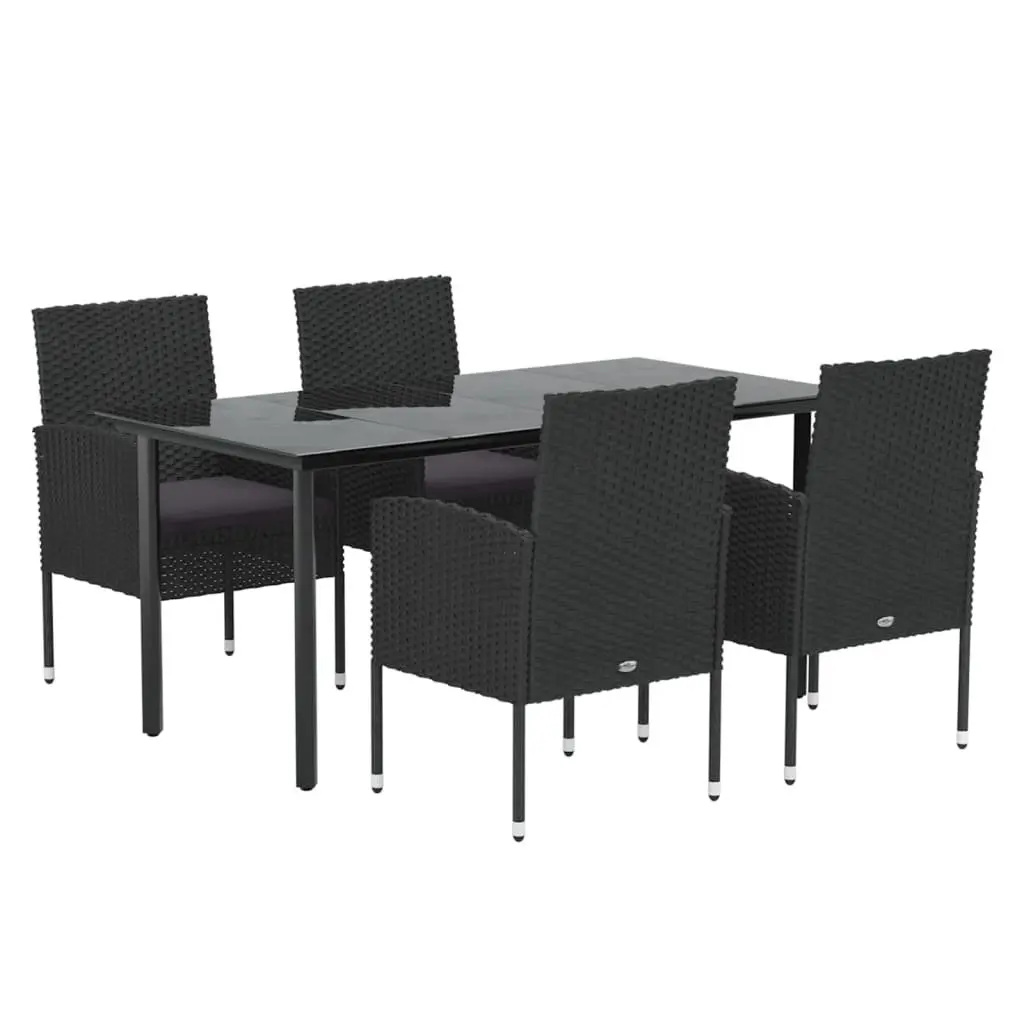 5 Piece Outdoor Dining Set Black Poly Rattan Table Chairs