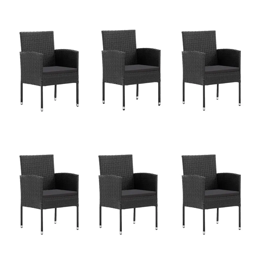 7 Piece Black Outdoor Dining Set with Cushions for Garden Patio Furniture