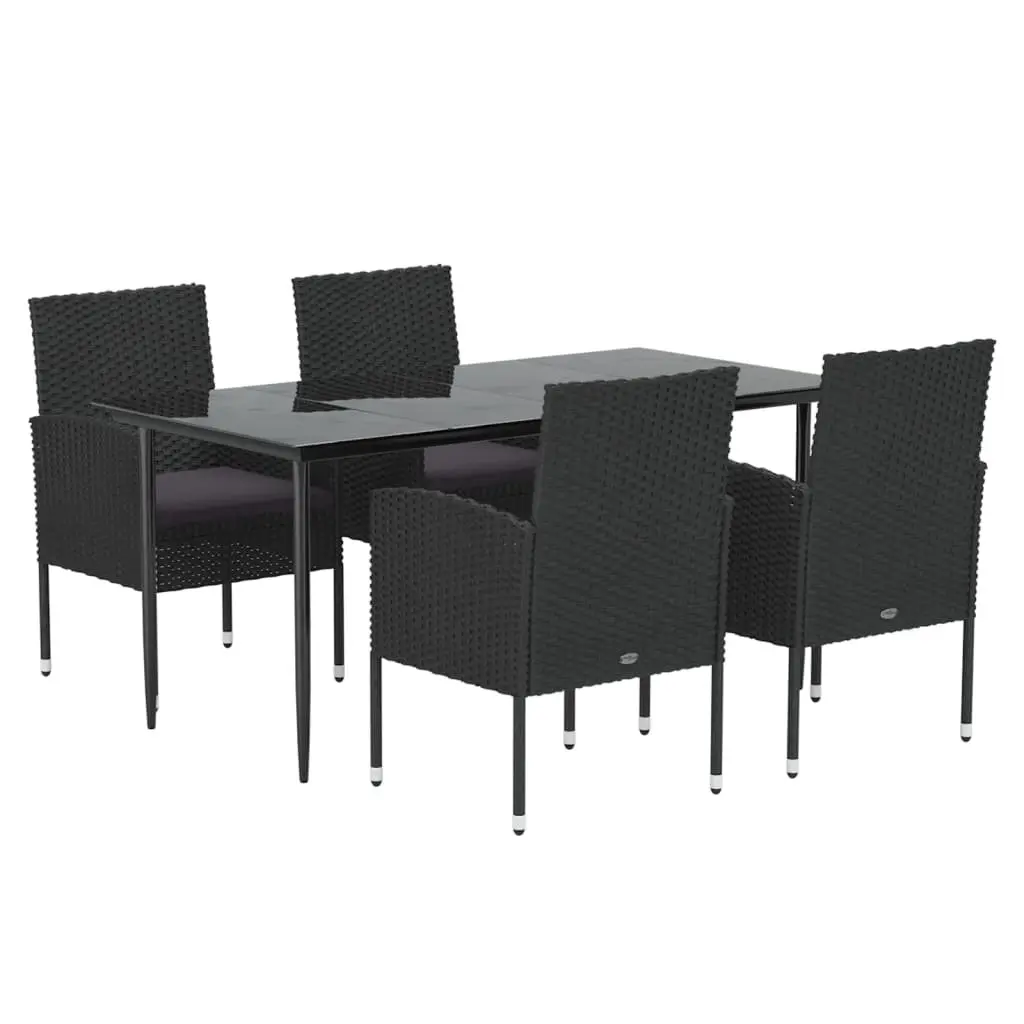 5 Piece Outdoor Dining Set Garden Furniture Black Poly Rattan Cushions
