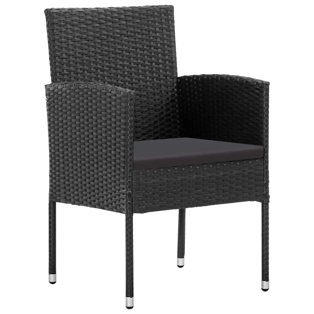 5 Piece Outdoor Dining Set Garden Furniture Black Poly Rattan Cushions