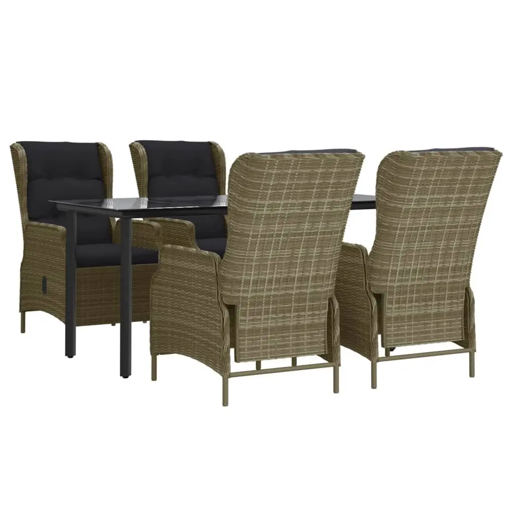 Outdoor Dining Set 5 Pieces Rattan Chairs with Cushions and Glass Table Brown