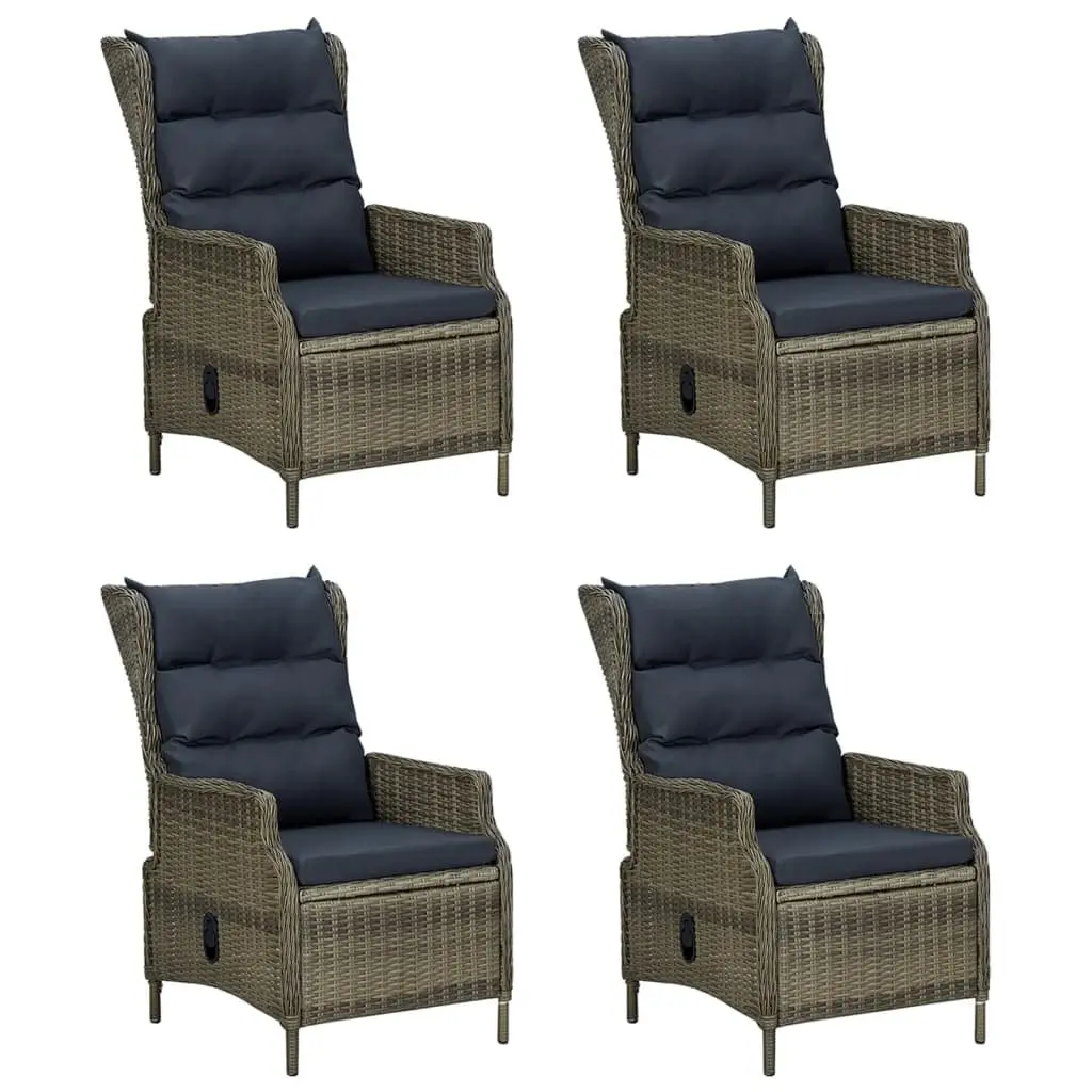 Outdoor Dining Set 5 Pieces Rattan Chairs with Cushions and Glass Table Brown