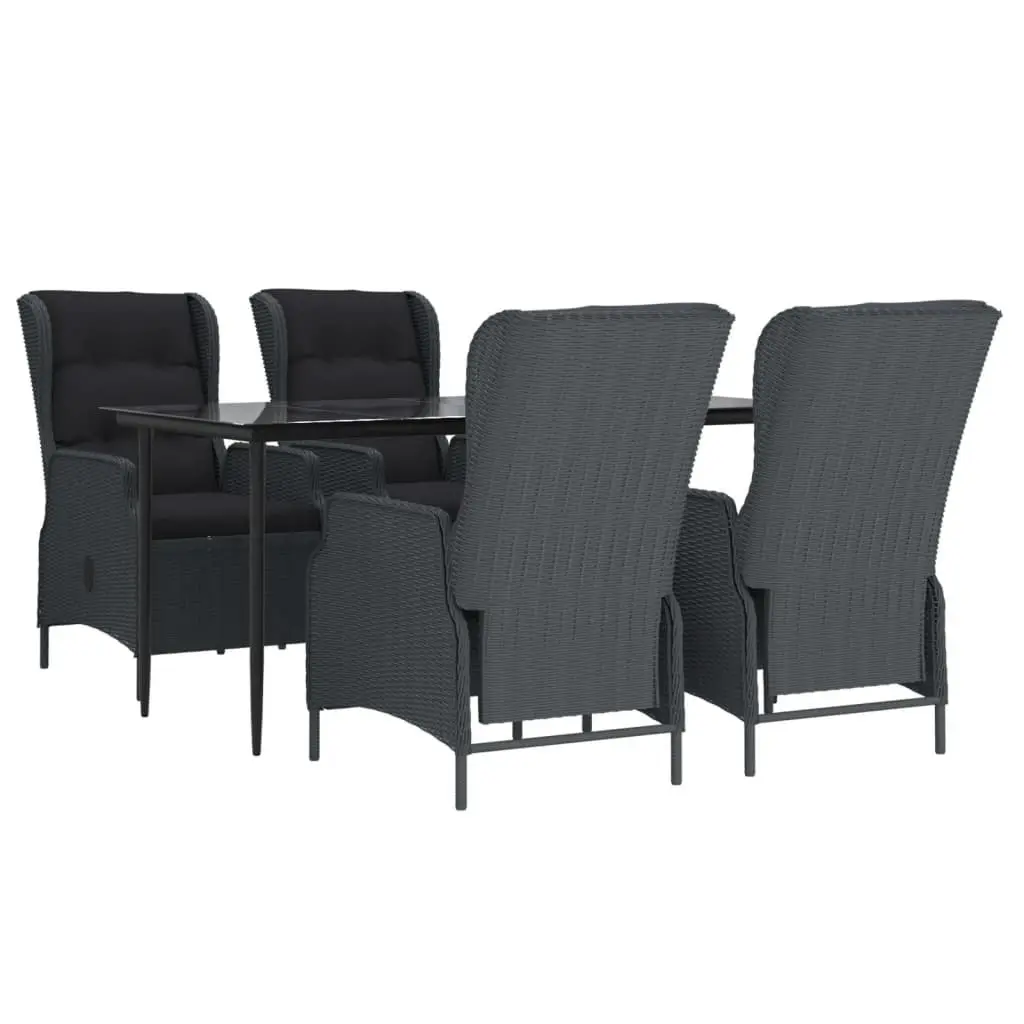 5 Piece Outdoor Dining Set Garden Furniture Grey Poly Rattan Patio Table Chairs