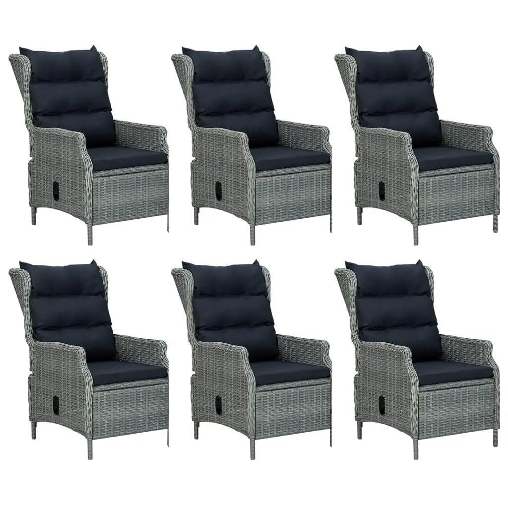 Outdoor Dining Set 7 Piece Grey Rattan Patio Furniture with Table and Adjustable Chairs