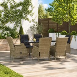 7 Piece Outdoor Garden Dining Set Brown Poly Rattan Patio Furniture with Chairs