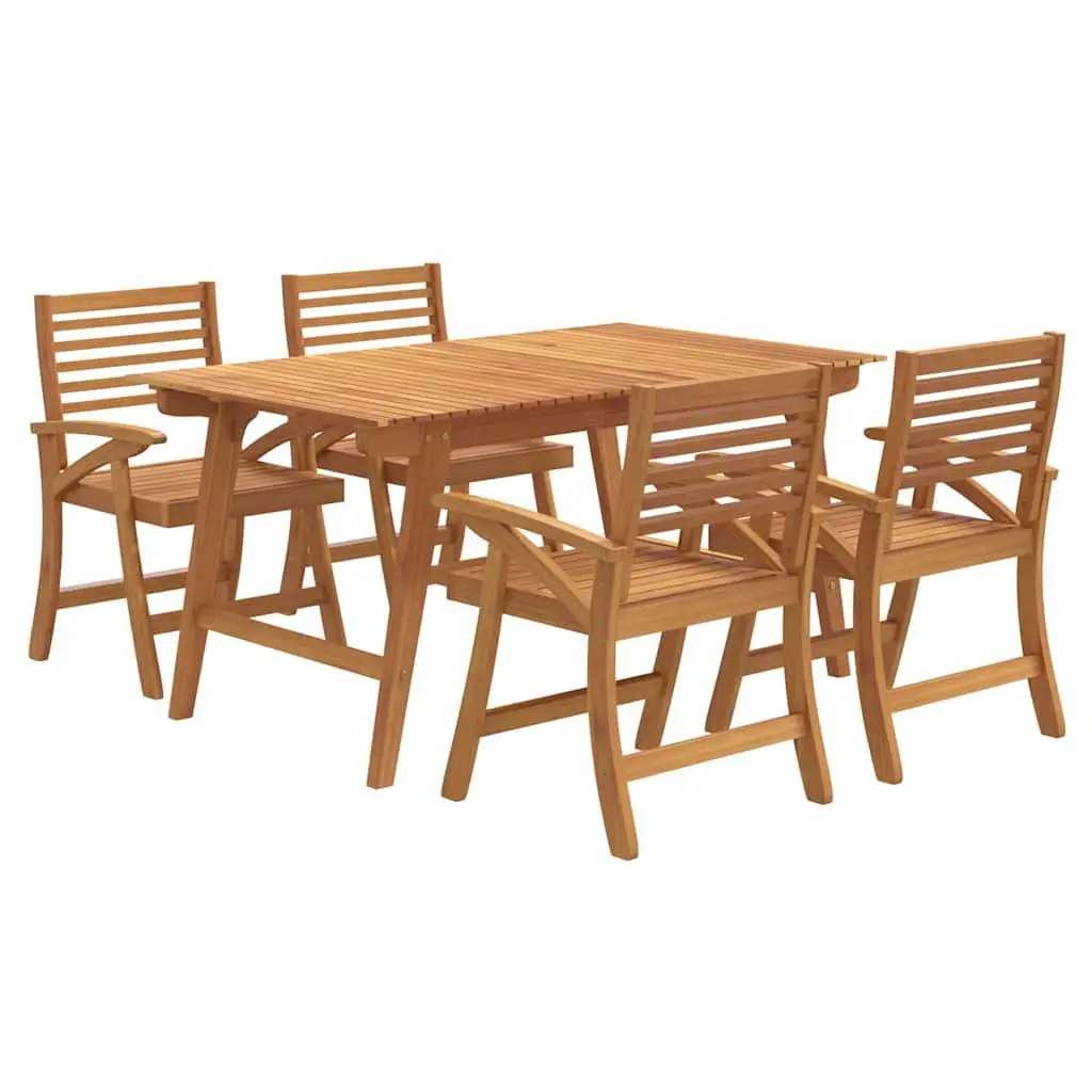 Garden Dining Set 5 Piece Outdoor Furniture Brown Solid Acacia Wood Table Chairs