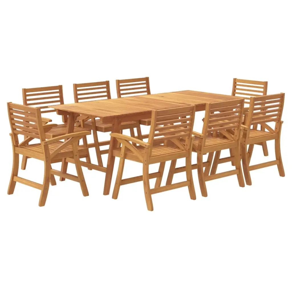 Garden Dining Set Outdoor Patio Furniture 9 Piece Brown Acacia Wood Table Chairs