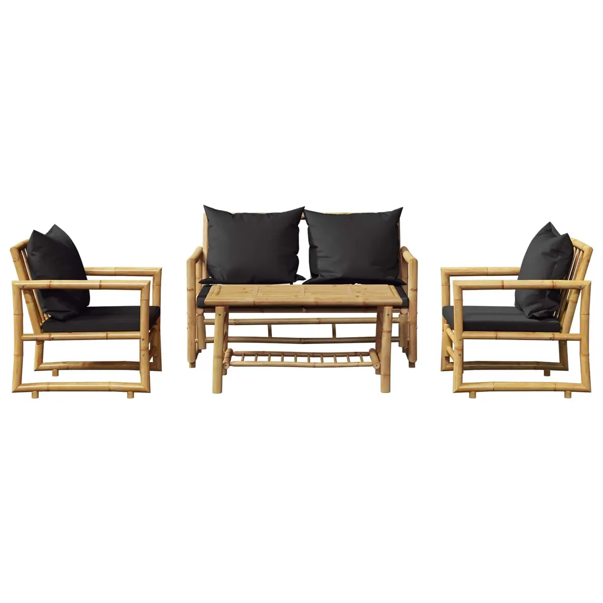 Garden Lounge Set 4 Piece Bamboo Outdoor Furniture Bench Chairs Table Cushions