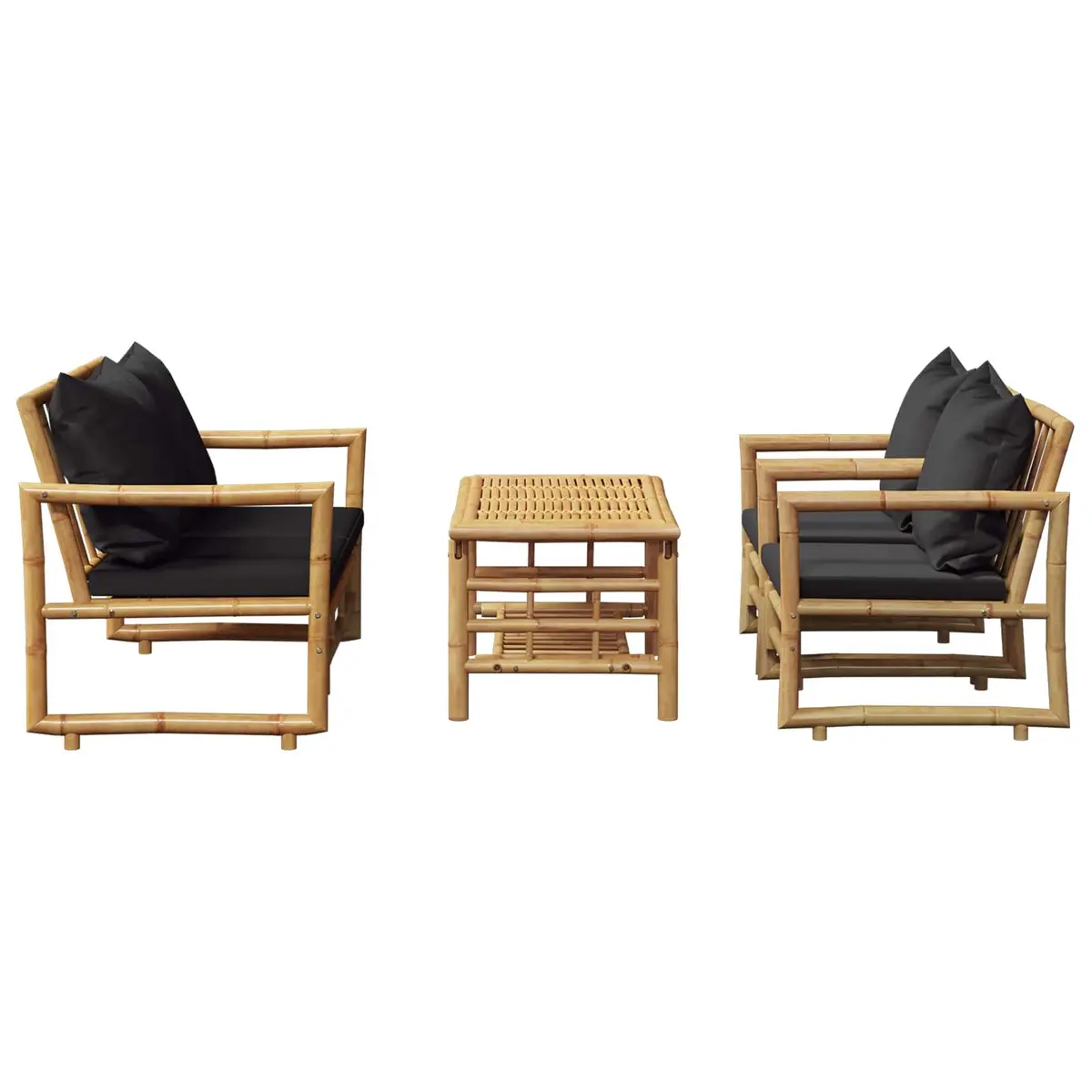 Garden Lounge Set 4 Piece Bamboo Outdoor Furniture Bench Chairs Table Cushions