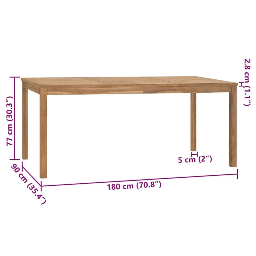 Outdoor Dining Table Brown 180x90x77cm Solid Teak Wood Garden Patio Furniture